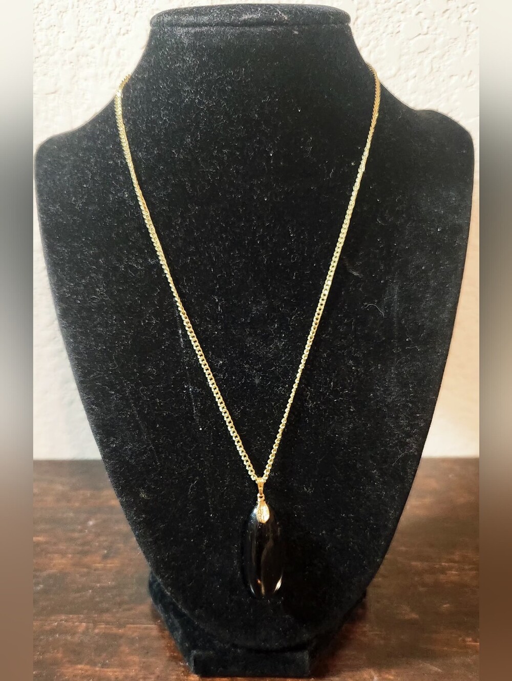 Gold Chain Necklace with Black Pendant